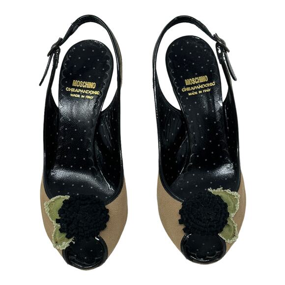 Moschino Cheap and Chic peep toes beige canvas sling back heels size 39 - US 8 - Picture 1 of 12